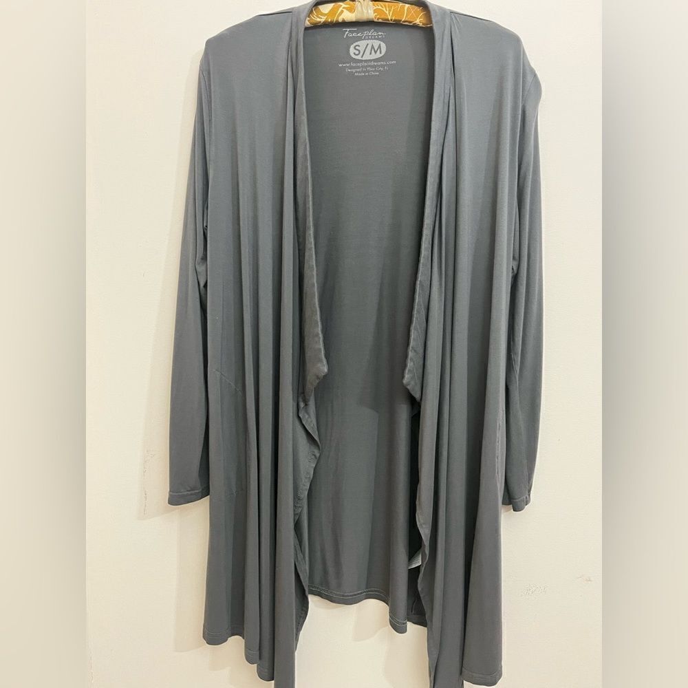 Faceplant Dream Swing Jacket Bamboo Open Waterfall Cardigan Earl Gray S/M